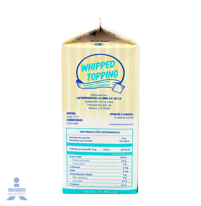 crema whipped topping vainilla 1 76 l Ibarra Mayoreo