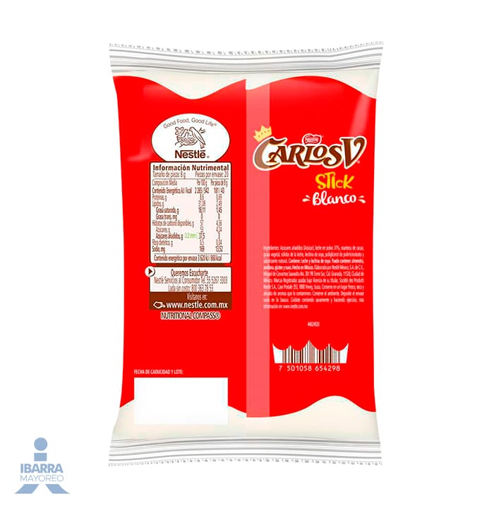 chocolate carlos v blanco stick 20/8 g Ibarra Mayoreo
